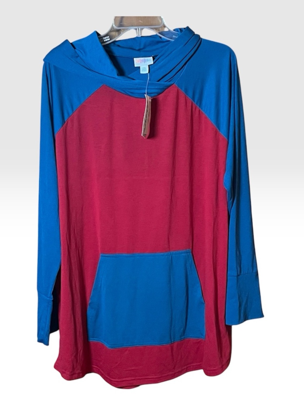 LuLaRoe Amber Colorblock Hooded Tunic - Blue and Red size 2xl lightweight